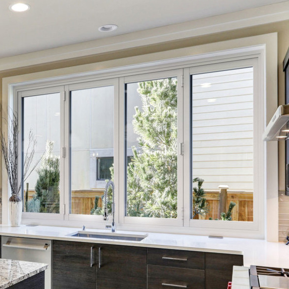 90塑钢断桥铝合金门窗隔音内外开一体窗